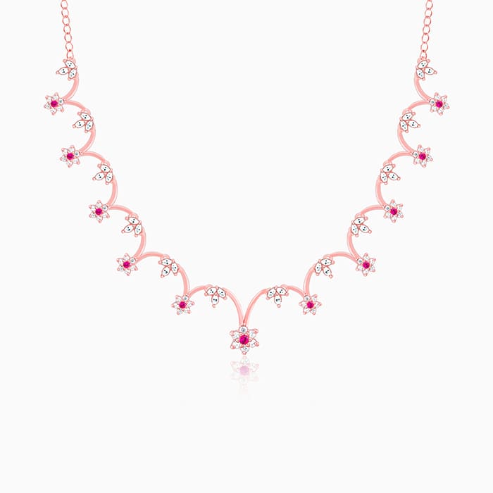 Rose Gold Royal Pink Floral Necklace