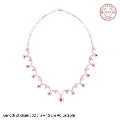 Rose Gold Royal Pink Floral Necklace