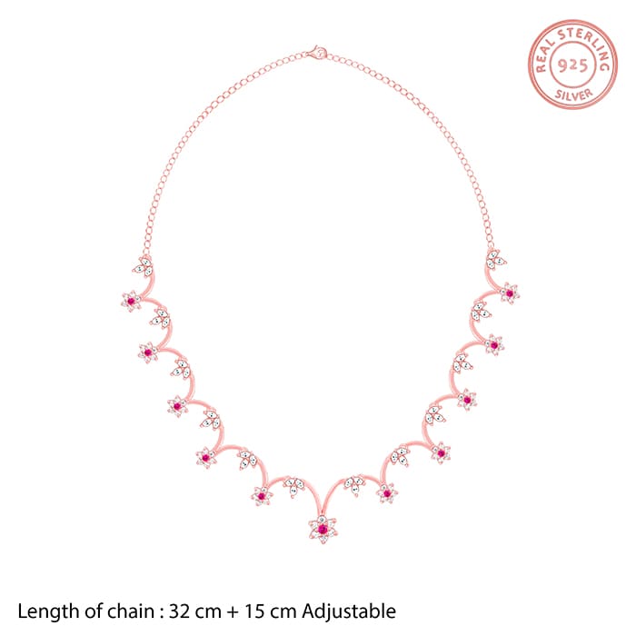 Rose Gold Royal Pink Floral Necklace