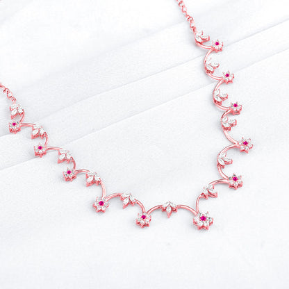 Rose Gold Royal Pink Floral Necklace