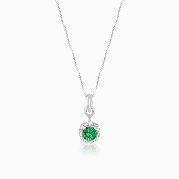 Silver Green Galaxy Pendant With Link Chain