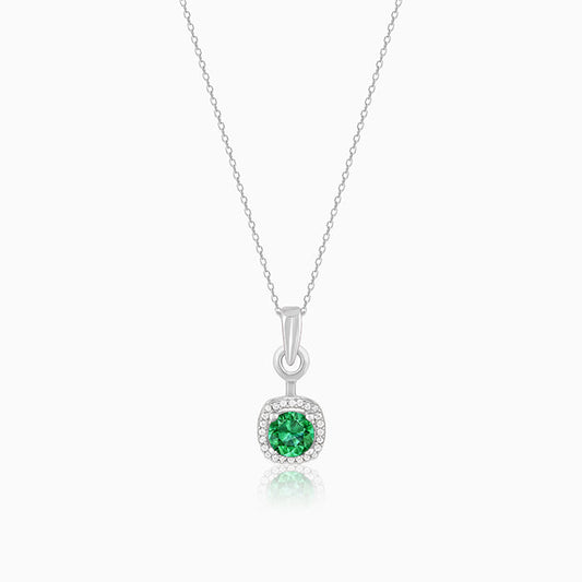 Silver Green Galaxy Pendant With Link Chain