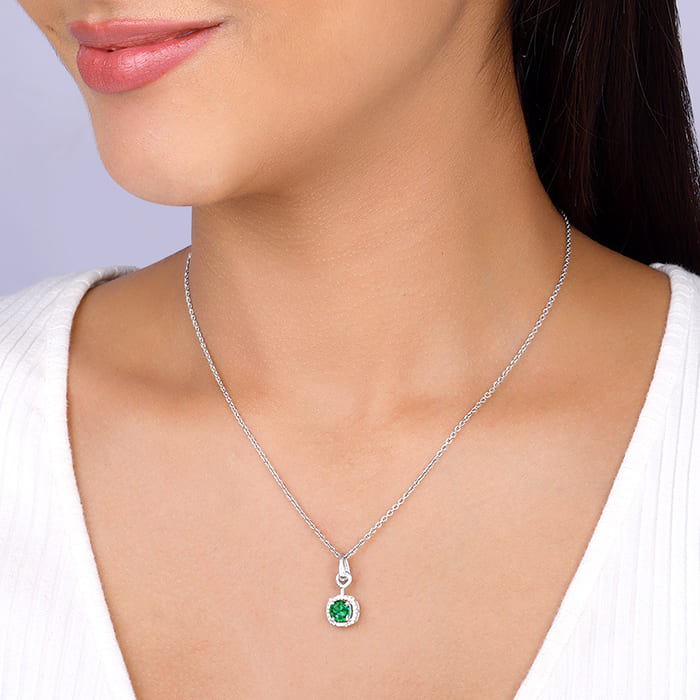 Silver Green Galaxy Pendant With Link Chain