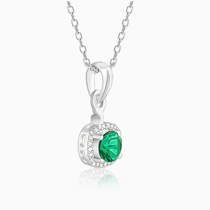 Silver Green Galaxy Pendant With Link Chain