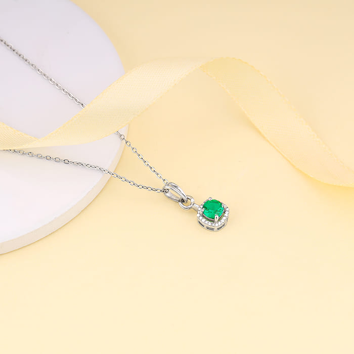 Silver Green Galaxy Pendant With Link Chain