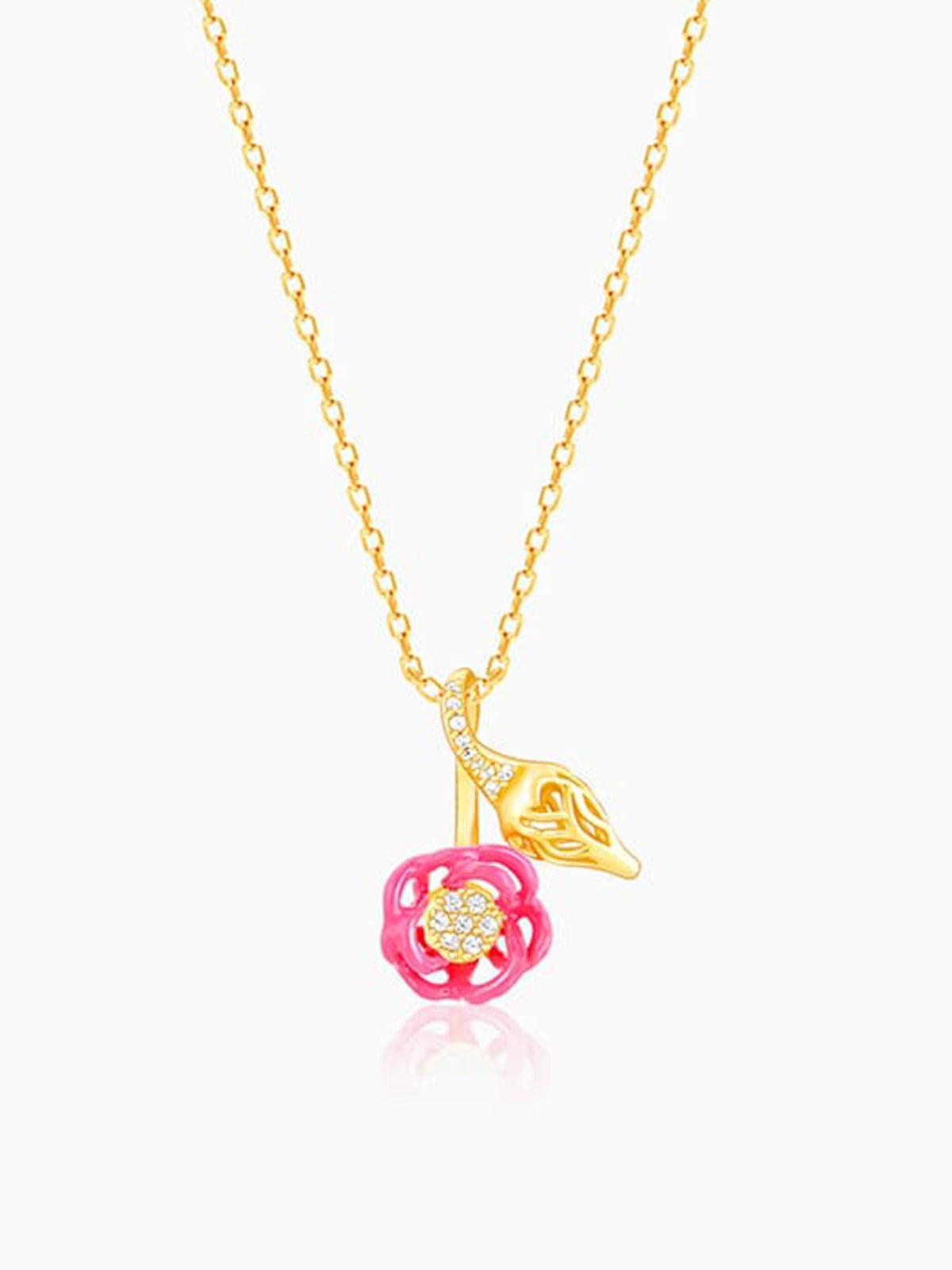 Golden Pink Brahma Kamal Bud Pendant with Link Chain