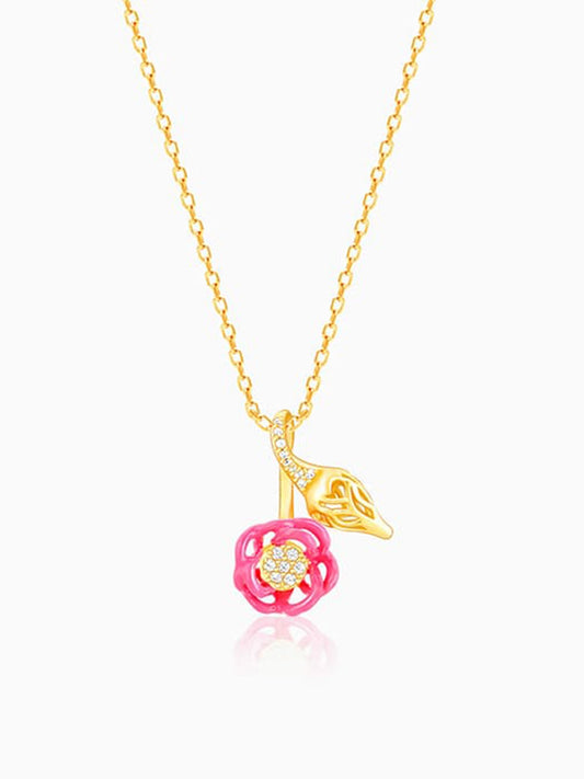 Golden Pink Brahma Kamal Bud Pendant with Link Chain