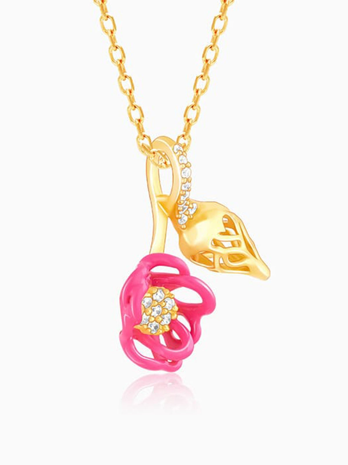 Golden Pink Brahma Kamal Bud Pendant with Link Chain