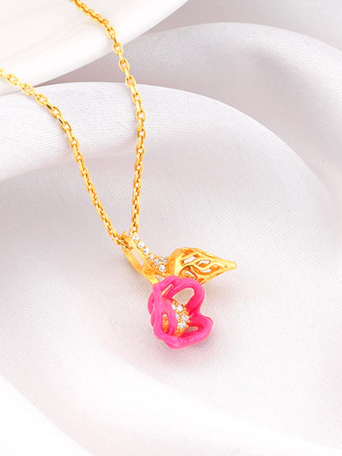 Golden Pink Brahma Kamal Bud Pendant with Link Chain