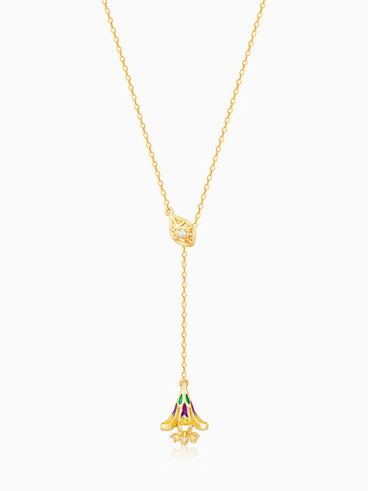 Golden Bell Mallow Lariat Necklace