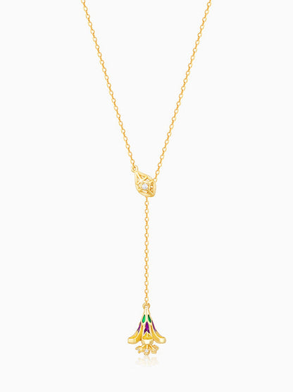 Golden Bell Mallow Lariat Necklace