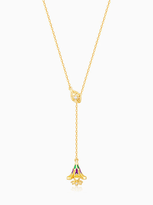 Golden Bell Mallow Lariat Necklace