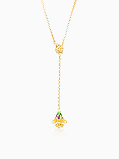 Golden Bell Mallow Lariat Necklace