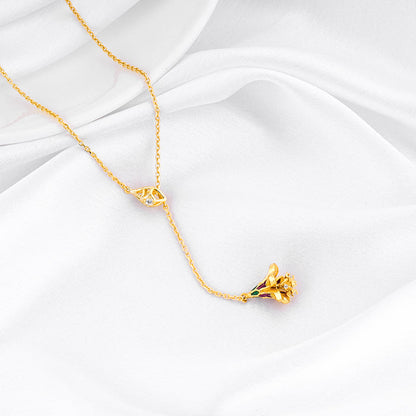 Golden Bell Mallow Lariat Necklace