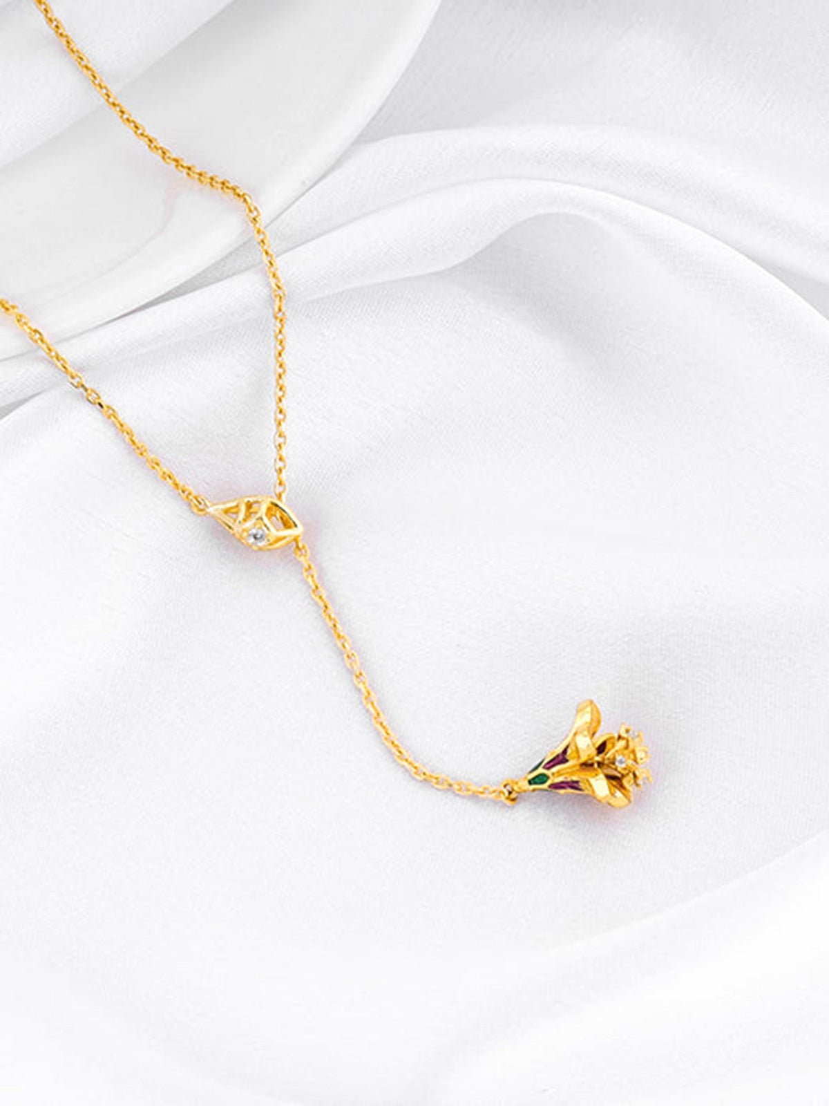 Golden Bell Mallow Lariat Necklace