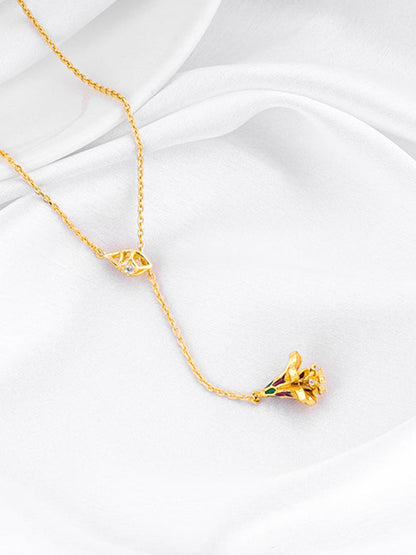 Golden Bell Mallow Lariat Necklace
