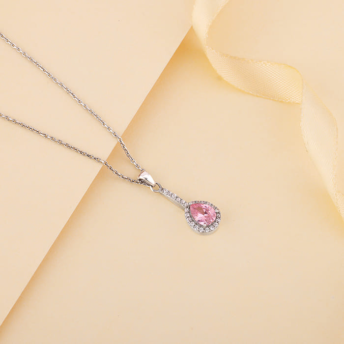 Silver Awe in Pink Pendant With Link Chain