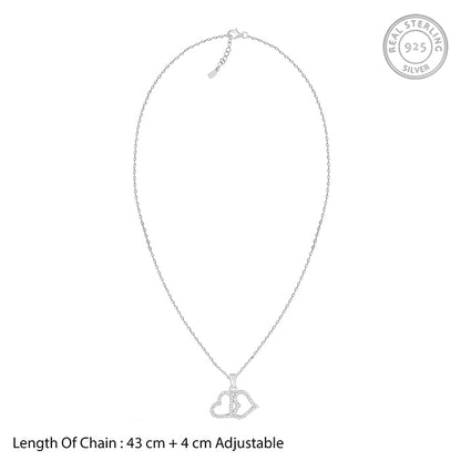 Silver Dual Hearts Pendant With Link Chain