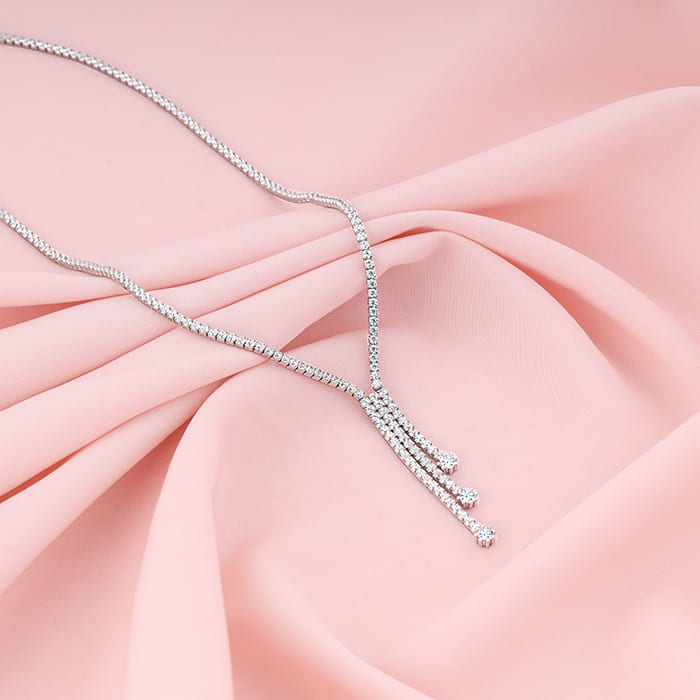 Silver Zirconia Lariat Necklace