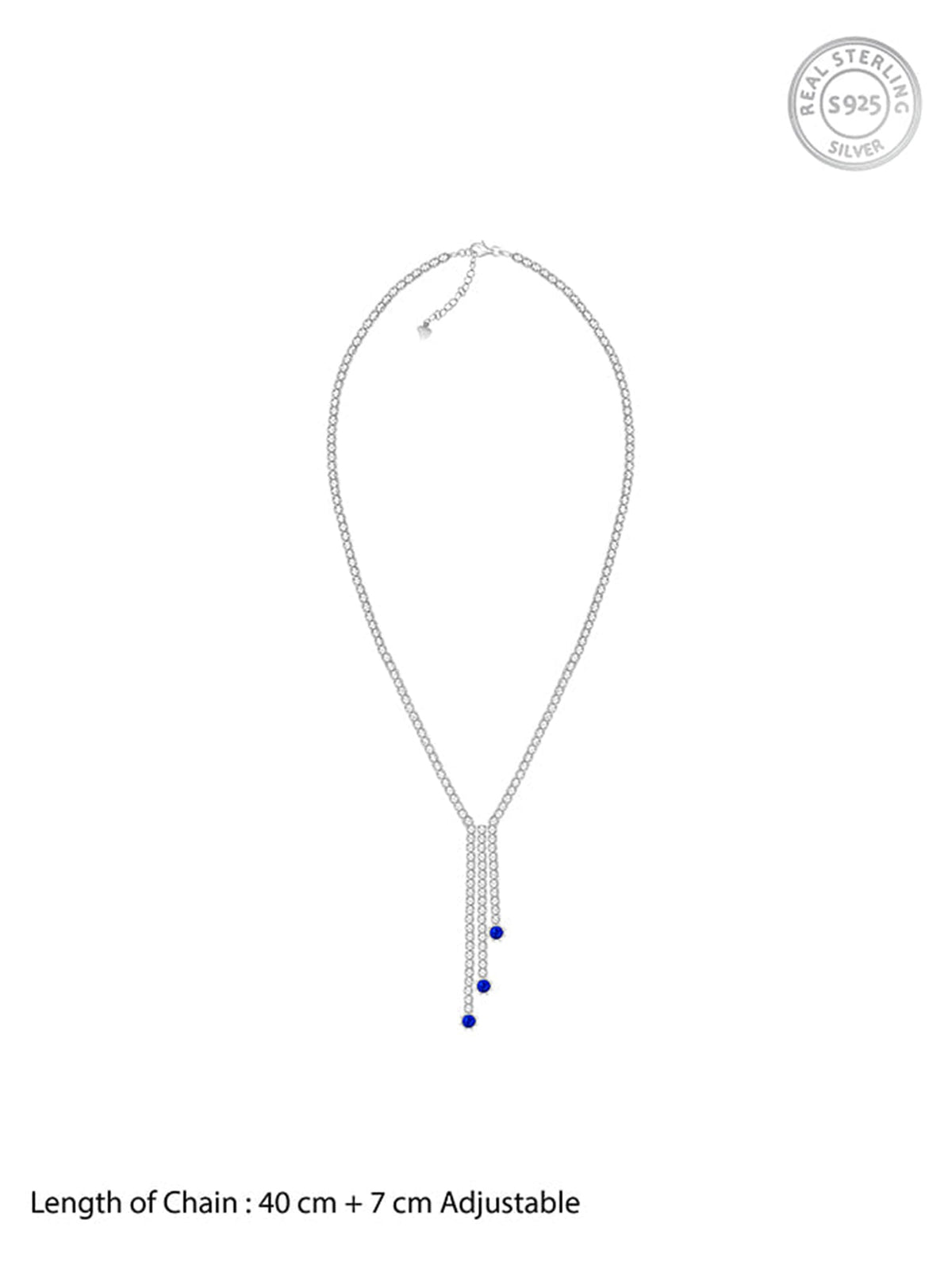 Silver Blue Lariat Necklace