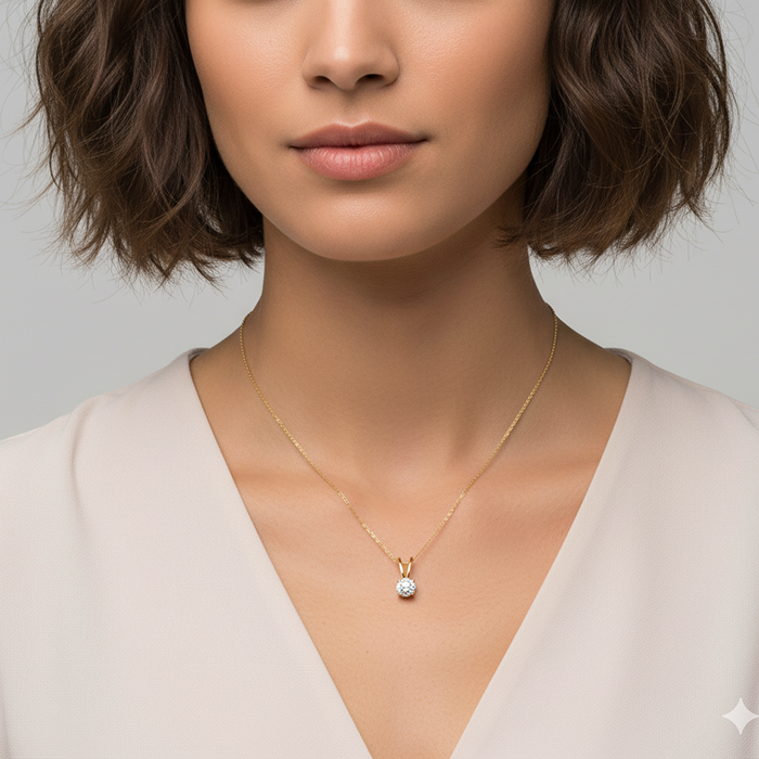 Golden Zircon Pendant with Link Chain