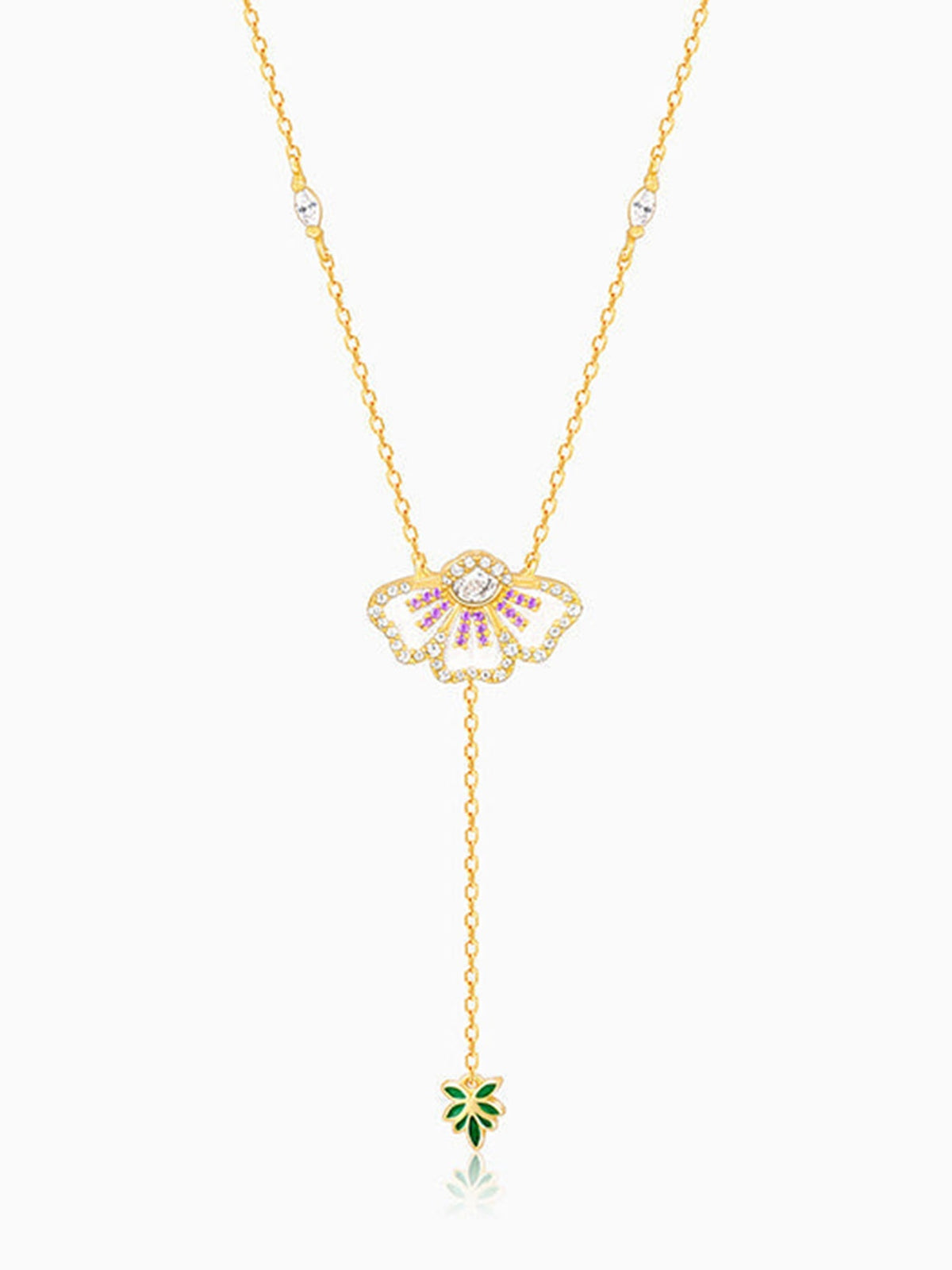 Gold Eye Bright Flower Lariat Necklace