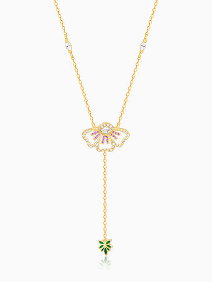 Gold Eye Bright Flower Lariat Necklace