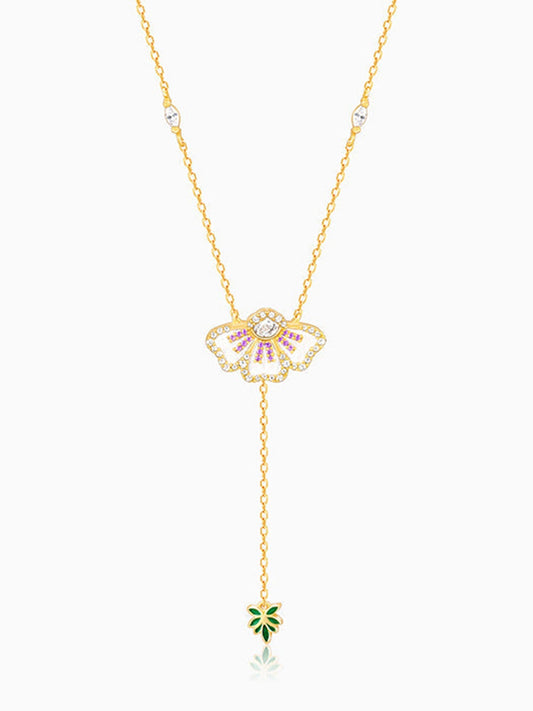 Gold Eye Bright Flower Lariat Necklace