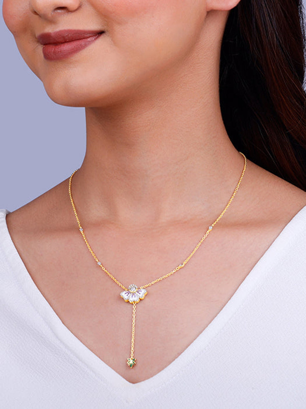 Gold Eye Bright Flower Lariat Necklace