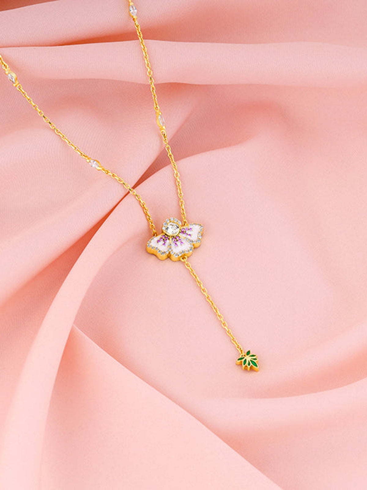 Gold Eye Bright Flower Lariat Necklace