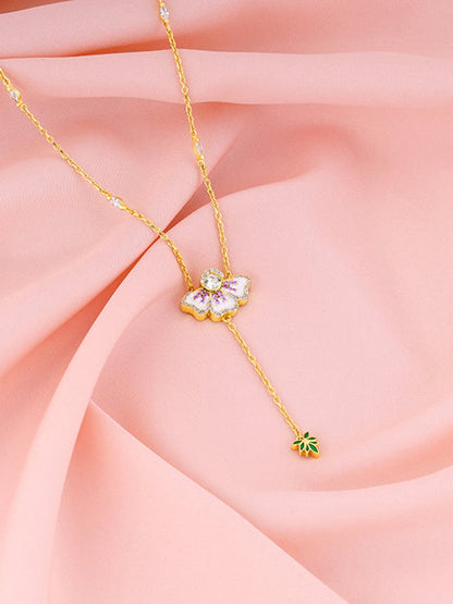 Gold Eye Bright Flower Lariat Necklace