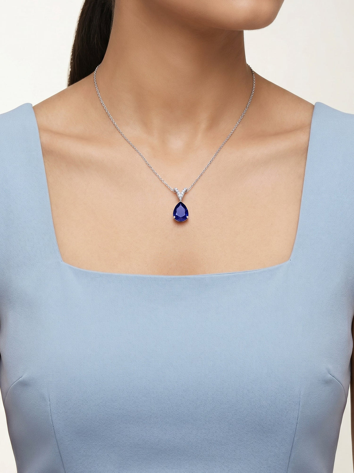 Silver Midnight Blue Pendant With Link Chain
