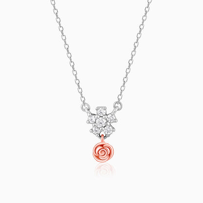 Silver And Rose Gold Studded Rose Necklace