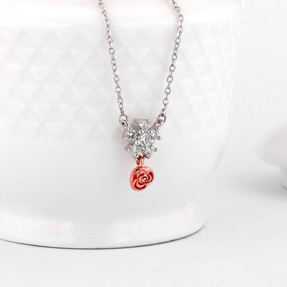 Silver And Rose Gold Studded Rose Necklace