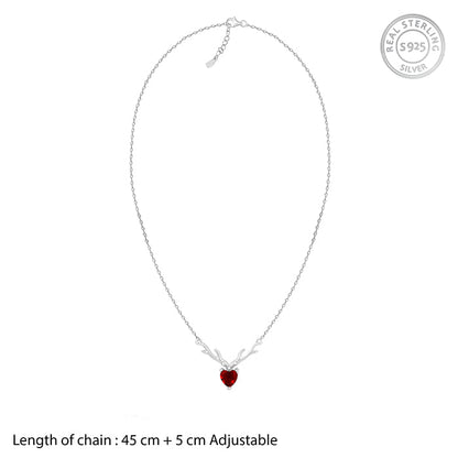 Silver Deer Heart in Red Necklace