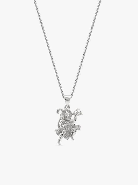 Silver Mahabali Hanuman Pendant with Box Chain For Him