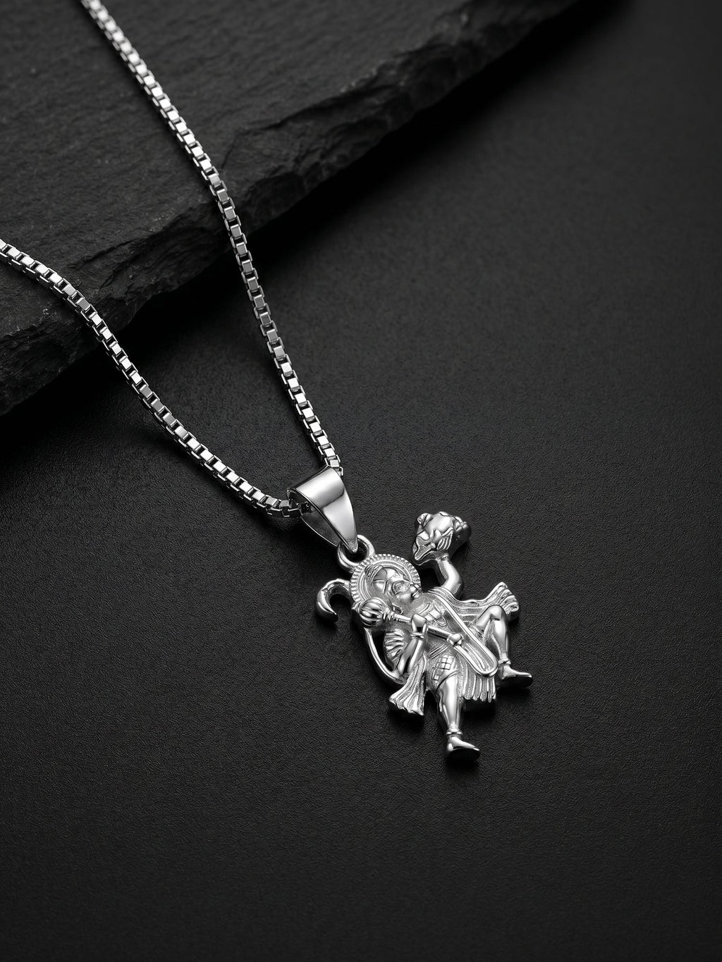 Silver Mahabali Hanuman Pendant with Box Chain For Him