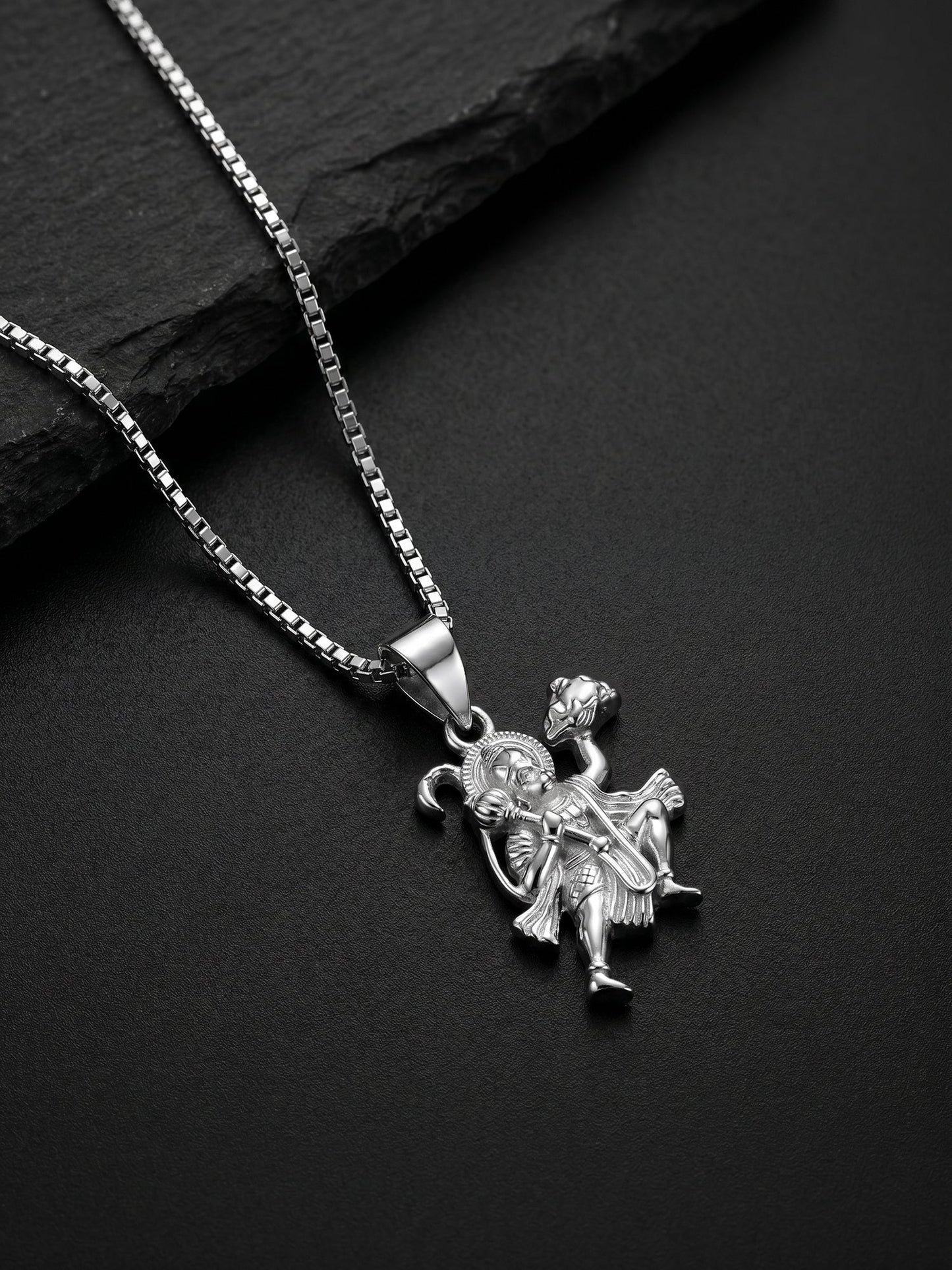 Silver Mahabali Hanuman Pendant with Box Chain For Him