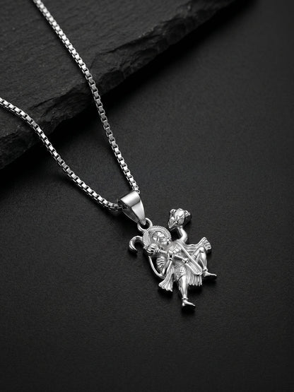 Silver Mahabali Hanuman Pendant with Box Chain For Him