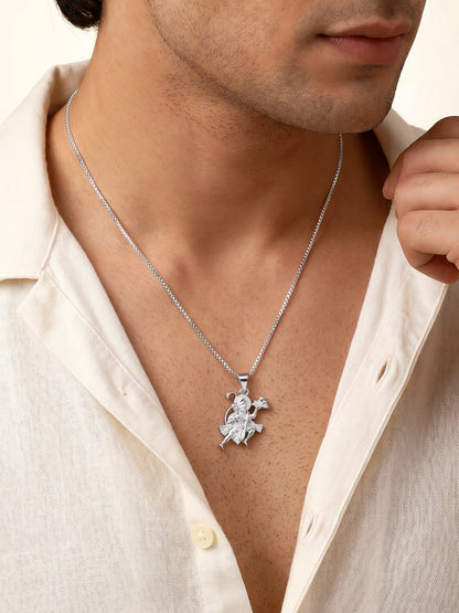 Silver Mahabali Hanuman Pendant with Box Chain For Him