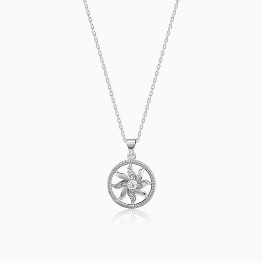 Silver Sun Flares Pendant With Link Chain