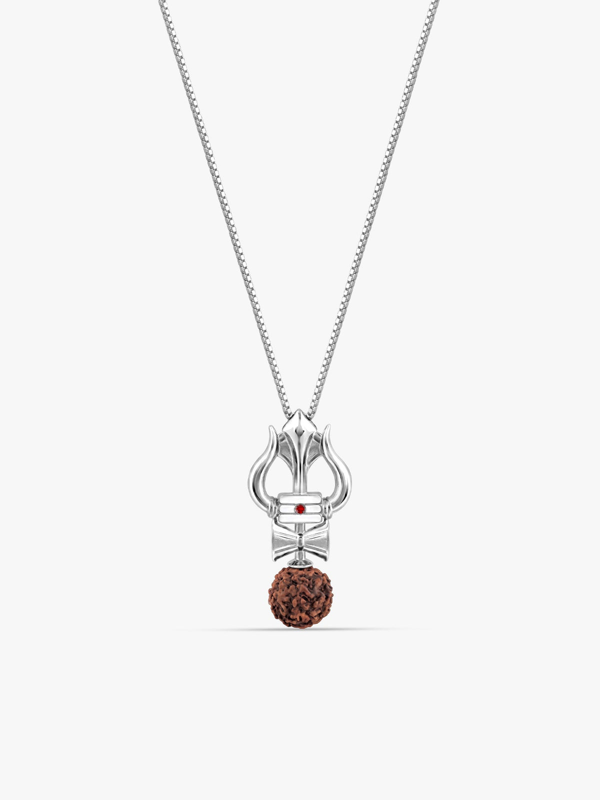 Silver Trishul Rudraksha Pendant With Box Chain For Him
