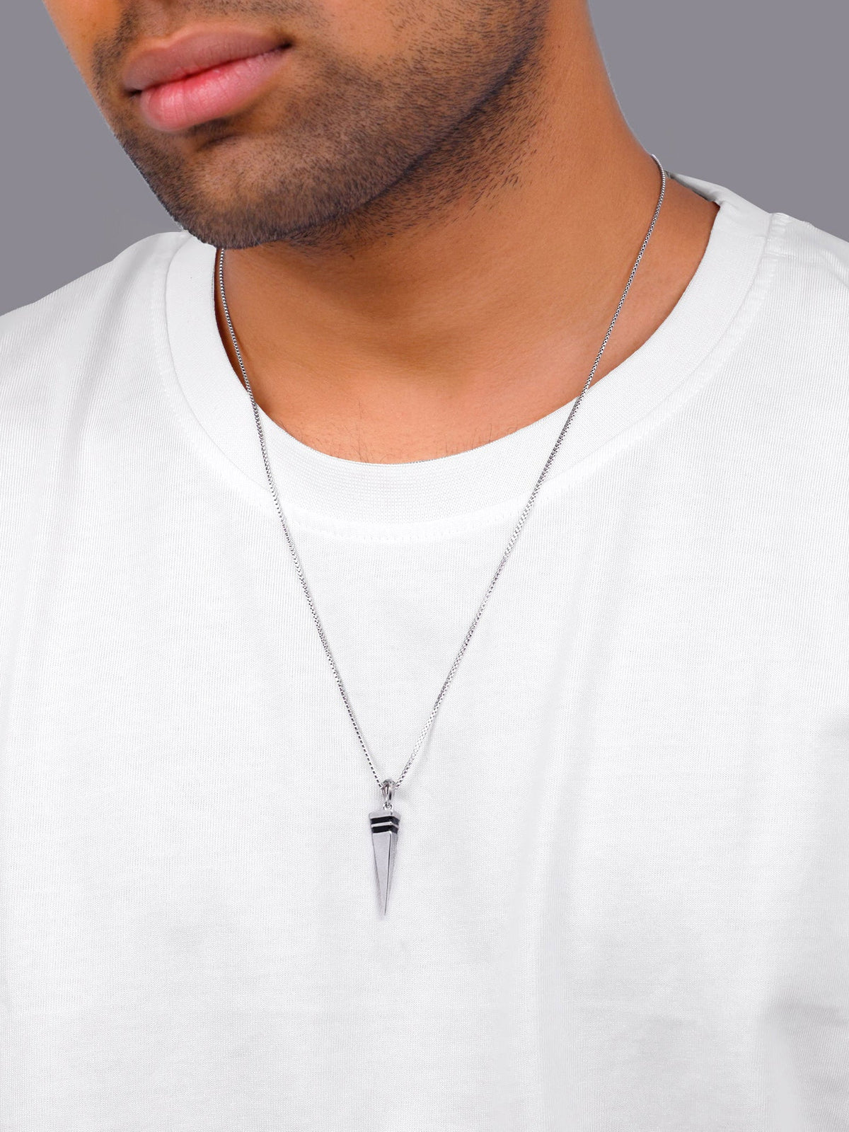 Aditya Roy Kapur Silver Spike Pendant With Box Chain For Him