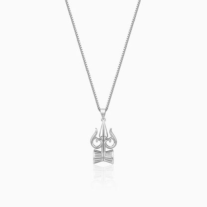 Silver Trishul And Damru Pendant With Box Chain For Him