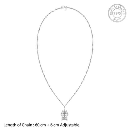 Silver Trishul And Damru Pendant With Box Chain For Him