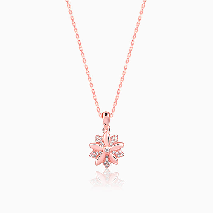 Rose Gold Cutest Flower Pendant With Link Chain