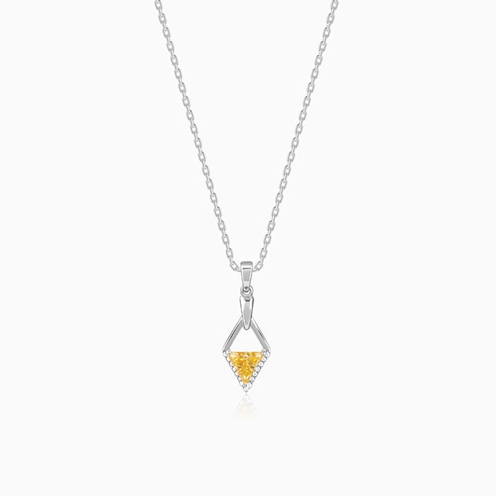 Silver Yellow Prism Pendant with Link Chain