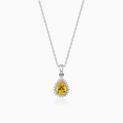 Silver Yellow Drop Pendant With Link Chain