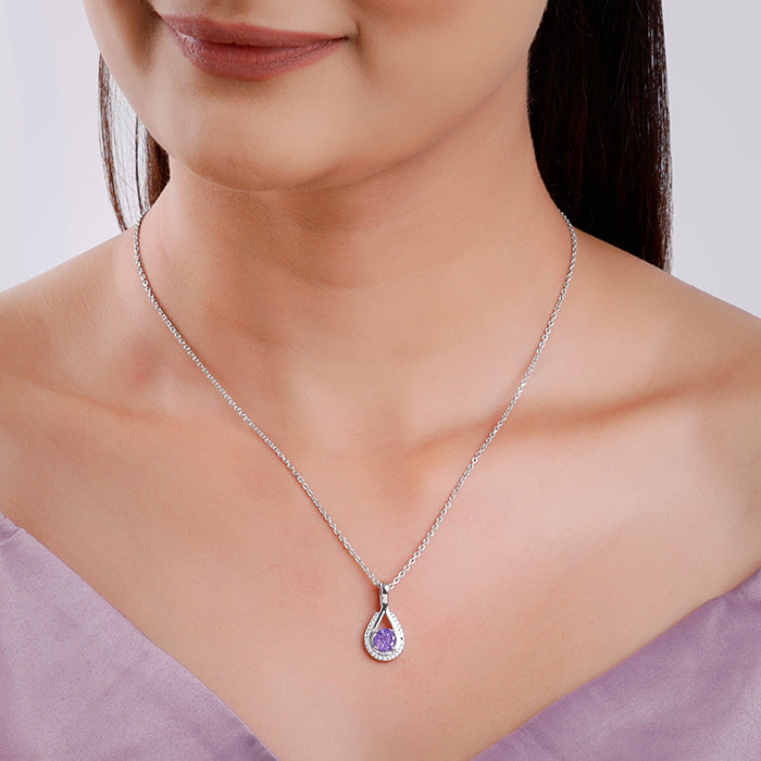 Silver Blissful Azure Pendant with Link Chain