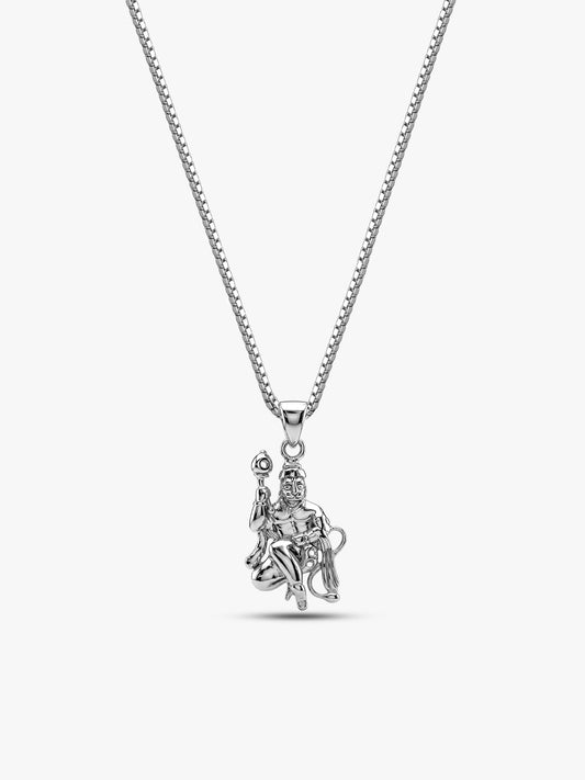 Silver Anjaneya Pendant With Box Chain For Him